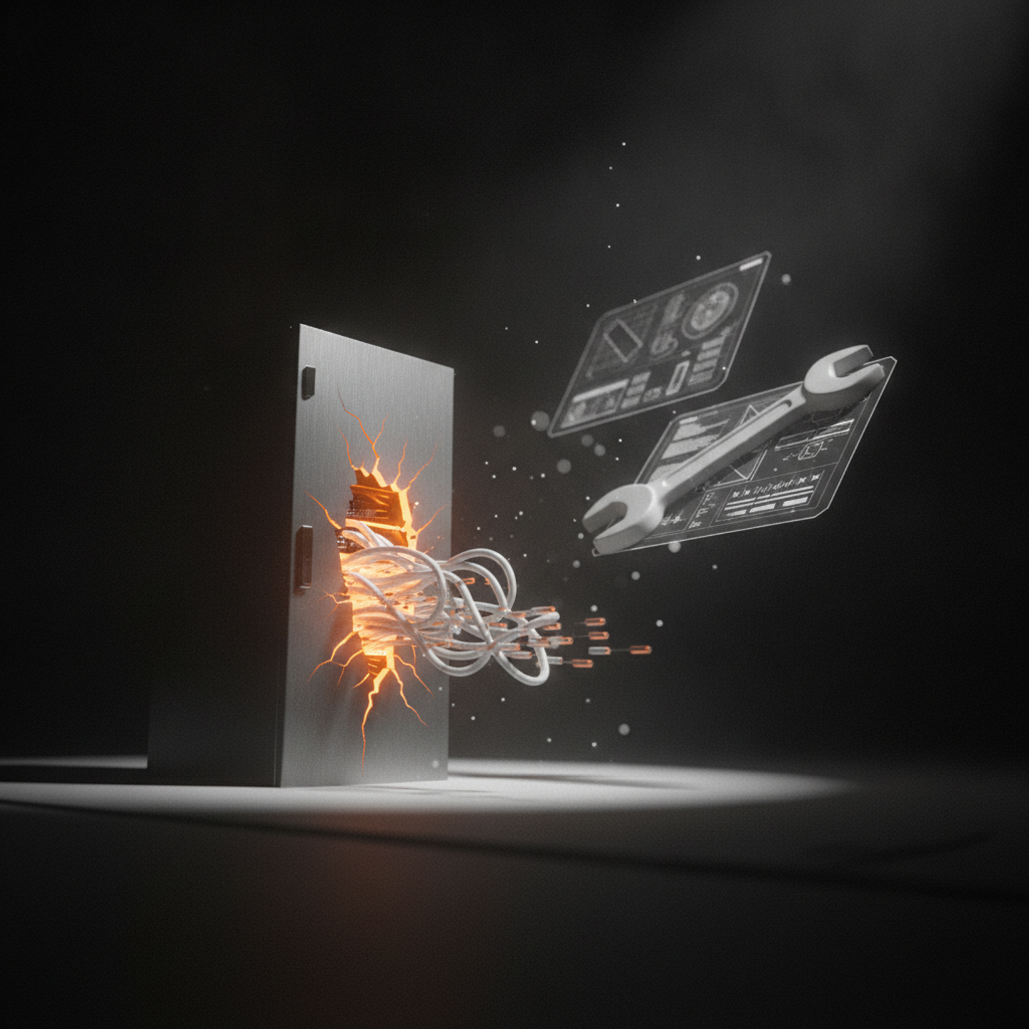 Illustrazione: Un server rack stilizzato, emblema delle operazioni critiche di una PMI, mostra una breccia illuminata da cui un flusso di dati fuoriesce a causa di una configurazione errata o di…